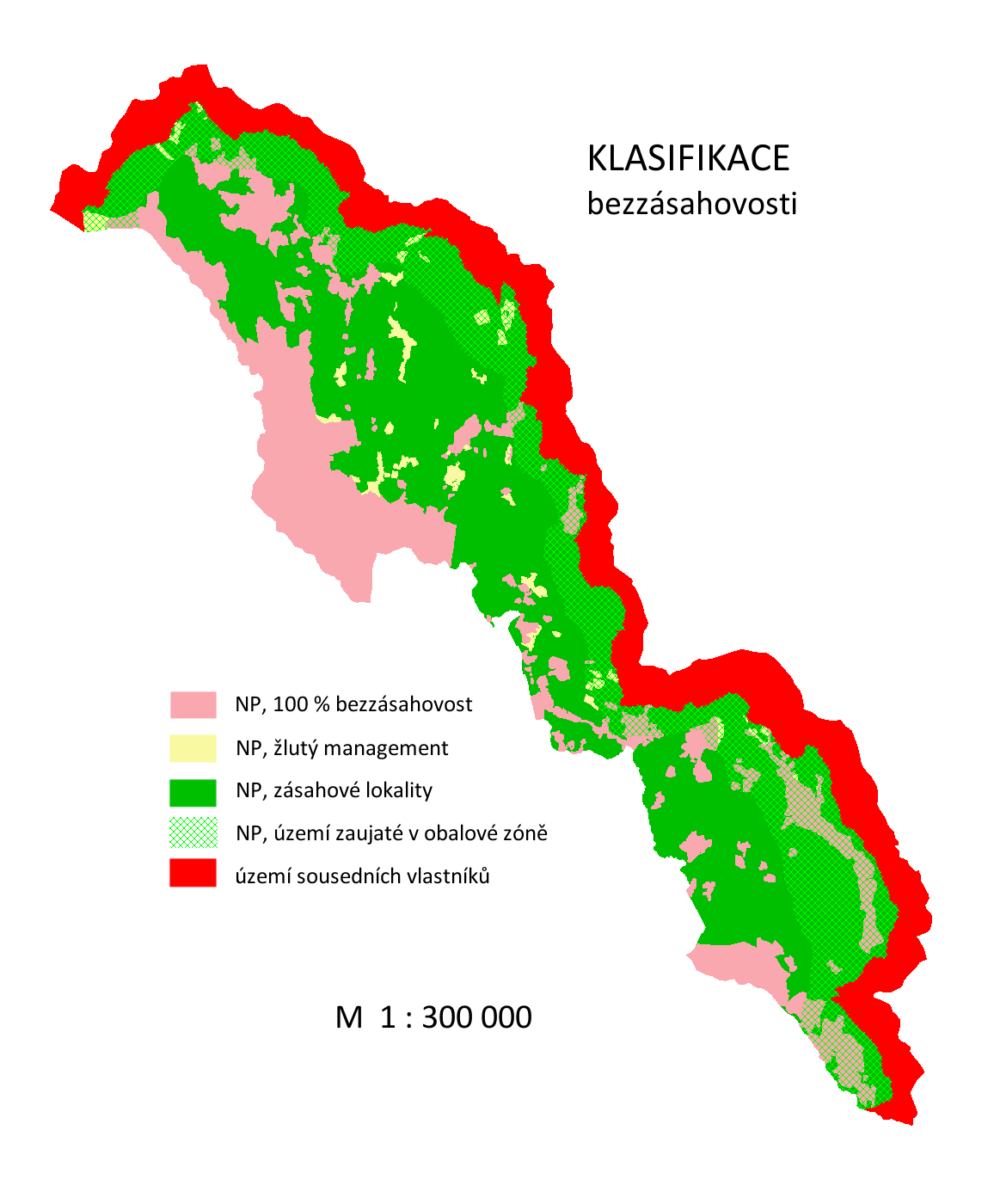 Obr. Vymezení území Poznámka: tzv. žlutý management zahrnuje území, kde je hospodářský zásah principielně možný, ale pouze po předchozím schválen, které je v kompetenci úzké pracovní skupiny NPŠ.