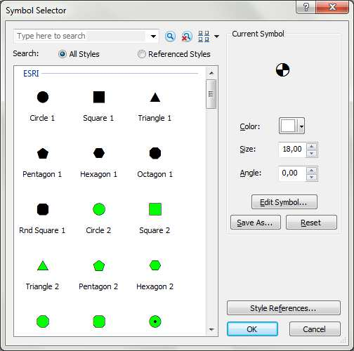 Metodika tvorby grafické části právního stavu územního plánu v GIS V okně Symbol Selector (Obr.