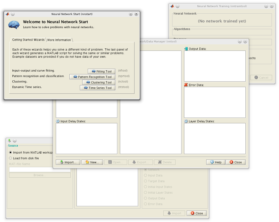 3.3 Neural Network Toolbox v Matlabu Neural Network Toolbox (obr. 3.3) je sadou aplikací nabízející funkce pro modelování komplexních nelineárních systémů, které jsou obtížně analyticky modelovatelné.