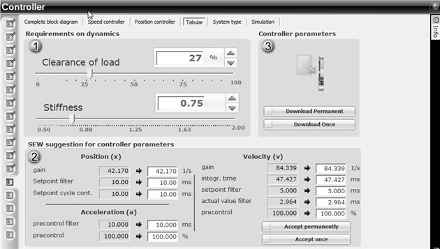 Uvedení do provozu Uvedení systému MOVIAXIS do provozu jednomotorový provoz I 0 5 Upozornění: Kliknutím na tlačítko [Download once] nebo [Download permanent] se stáhnou všechny parametry uvedené v