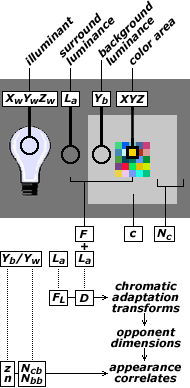 Komplexní modely pro hodnocení barevnosti a vzhledu II okolí podnět pozadí Podmínky pozorování c Nc F Tmavé