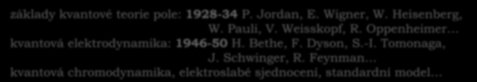 Feynman kvantová chromodynamika, elektroslabé sjednocení, standardní model kvanta elmg.pole: 1900 Max Planck 1905 Albert Einstein stará kvant.