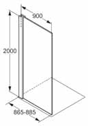 pevne stojaci Bočný diel 56SW299 685,00 800 x 2000 mm pre prízemné, pravouhlé použitie sprchy bezpečnostné sklo - ESG 8 mm Protect-povrchová úprava s vyrovnávacím stenovým profilom nastaviteľná