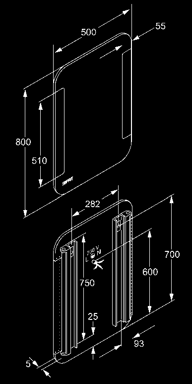 56SP163 150,00 macassa 56SP164 150,00 Zrkadlo s osvetlením biely 56SP243 524,00 800 x 500 mm zrkadlo s