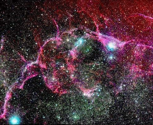 Okolí pulsaru v souhvězdí Plachet.