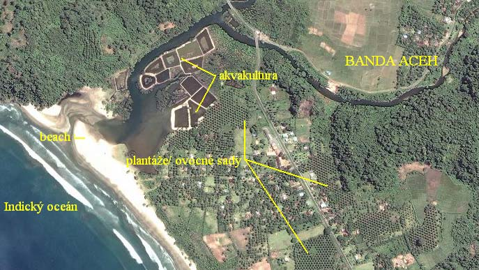 PŘÍRODNÍ KATASTROFY - TSUNAMI Indonésie město Gleebruk na severozápadním pobřeží ostrova Sumatra před vlnou tsunami 12.