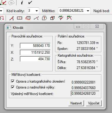 matematické korekce z kartografického zkreslení a nadmořské výšky, pro tento výpočet byl použitý bod 4001. Obr.