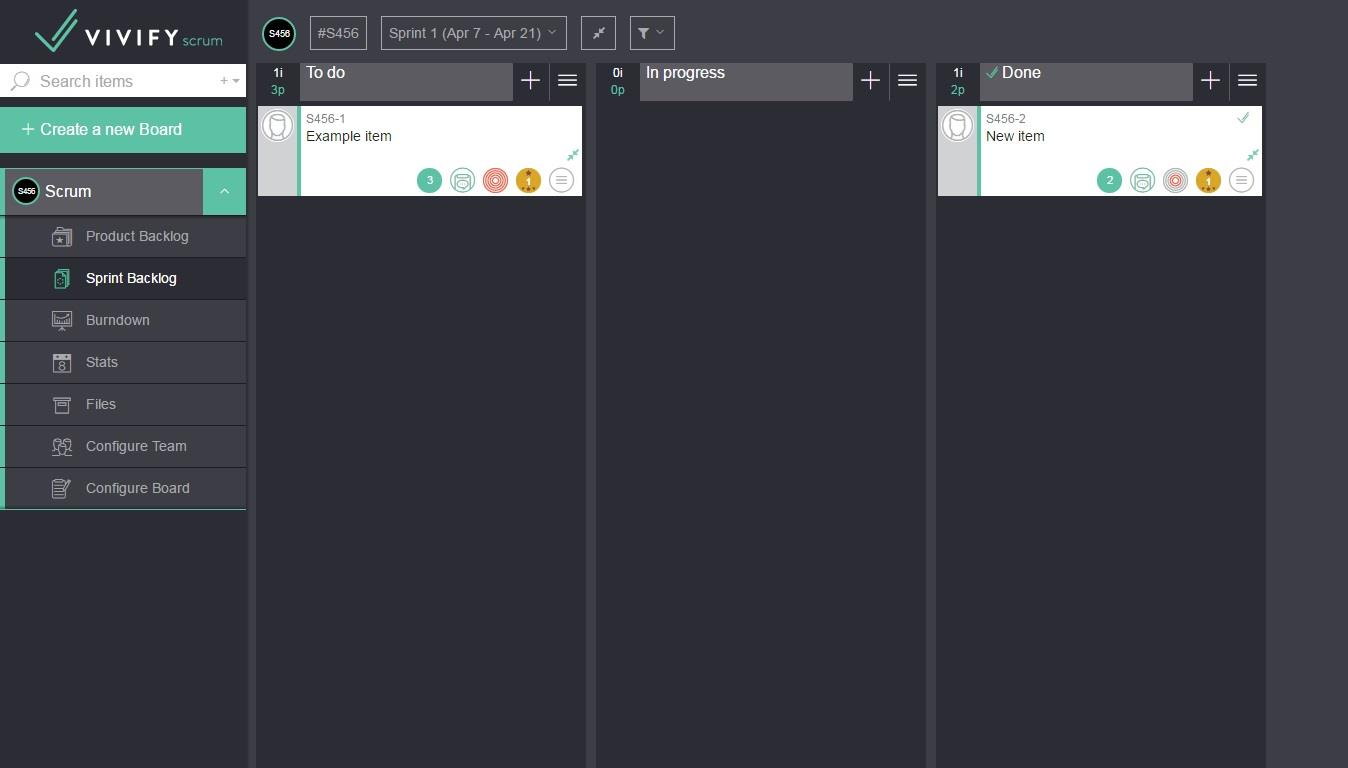 i další sloupce podle potřeby, například sloupec, kde úkoly čekají na otestování. Obrázek č. 14. Obrázek 14. Vivify Scrum.