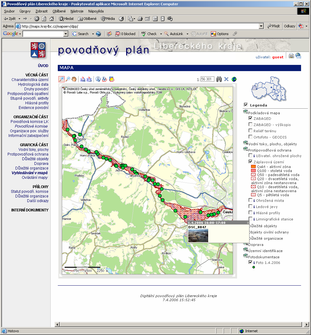 Příloha 1 Fotodokumentace z 1. 4. 2006 (15.00 16.30), kdy na hlásném profilu v České Lípě byl naměřen 3.stupeň povodňové aktivity.