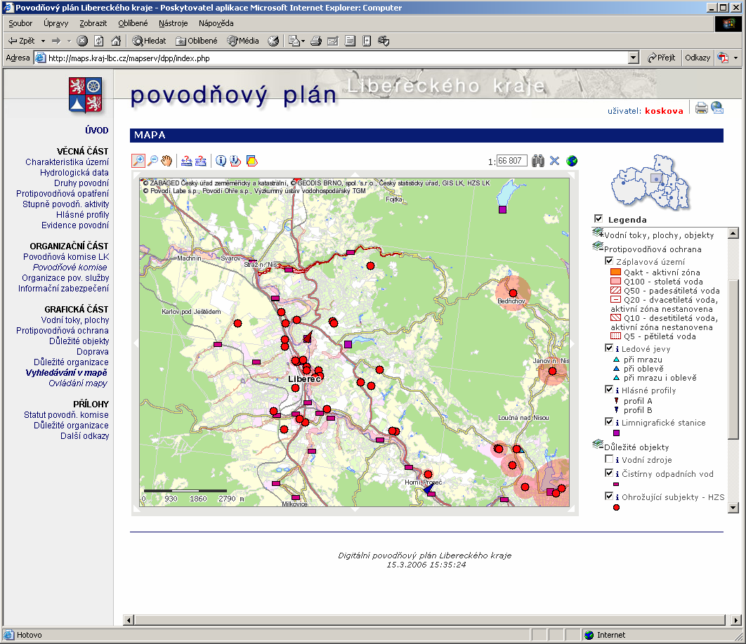 Příloha 2 Digitální povodňový plán Libereckého kraje http://povoden.kraj-lbc.cz Ukázka několika screenshotů povodňového plánu. Zde dostupná také všechna fotodokumentace z 1.4.2006.