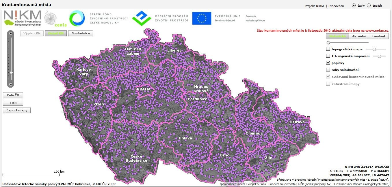 Nejedná se pouze o body na mapě, ale je možné zvolit jako podkladovou mapu historické mapování, či vojenské mapy z 50. let 20. st., nebo nejaktuálnější mapy s cílem porovnat lokalitu v různých dobách.