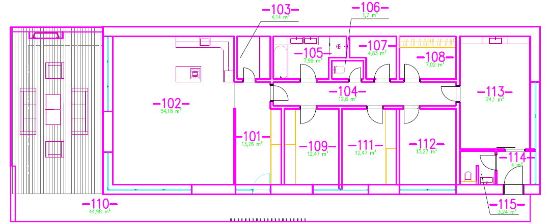 POPIS OBJEKTU Rodinný dům je tvořen 13 místnostmi, z nichž velikosti ploch a navrhované teploty jsou uvedeny v tab. 1 spolu s velikostmi jednotlivých místností.