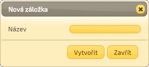 Obr. 8 Vytvoření nové záložky Stiskem tlačítka Vytvořit dojde k vytvoření záložky v liště záložek. Význam jednotlivých položek je patrný z následujícího obrázku. Obr.