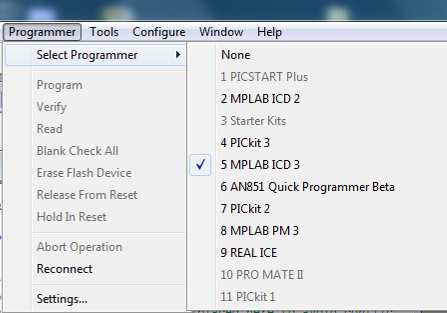 ICD3) Ovládání programátoru Úspěšné připojení