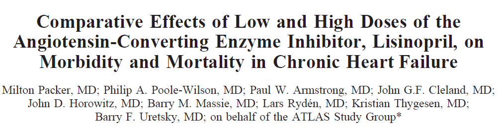 We randomly assigned 3164 patients with NYHA II to IV heart failure and an ejection fraction less than 30% to double-blind treatment with either low doses (2.5 to 5.