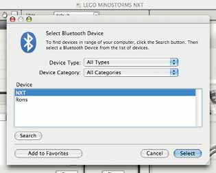 TECHNOLOGIE NXT 3 Klikni na Scan. Na obrazovce se objeví okno pro Bluetooth. 4 V okně select bluetooth device se objeví seznam dostupných zařízení Bluetooth.