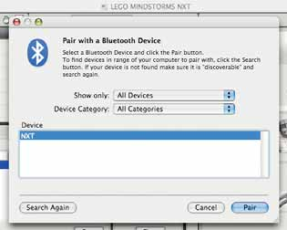 TECHNOLOGIE NXT 6 Objeví se okno Pair with a Bluetooth Device (spojení se zařízením Bluetooth). Zvol NXT. Klikni na Pair.
