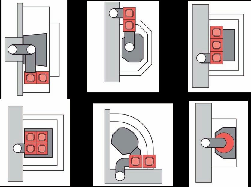Názorné systémy zástavby modulov Moduly môžu byť jednoducho prispôsobené rôznym nastaveniam voči komínu, ich uloženie môže byť ľubovoľne menené.