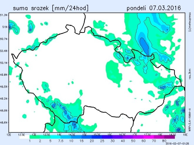 GALERIE: Mapy srážek Zdroj: Meteopress prev next Na celou obrazovku Zavřít Mapy srážek - pondělí 7.3.