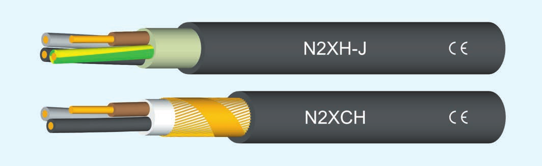 N2XH, N2XCH Silov kabel 0,6/1 kv, bezhalogenov, se zv enou odolností pfii poïáru -Mûdûné plné nebo lanûné jádro dle DIN VDE 0295 tfi. 1 nebo 2, IEC 60228 tfi.