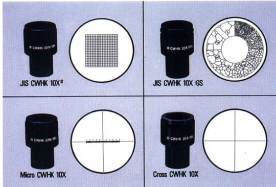Různé typy okulárů s vloženými měřícími
