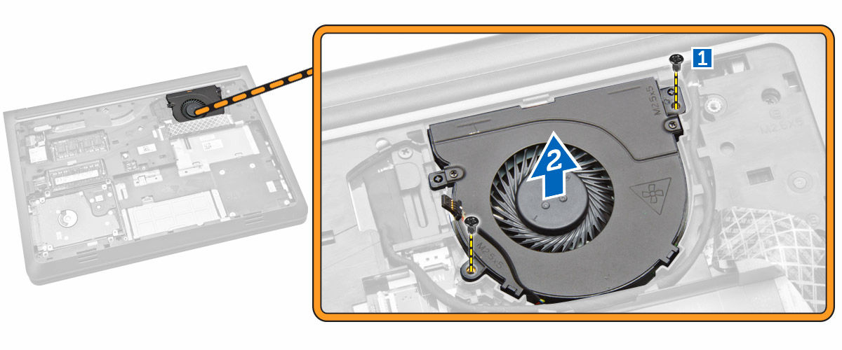 Utáhněte šroub upevňující systémový ventilátor k počítači. 3. Protáhněte kabel ke slotu. 4. Připojte kabel ventilátoru k počítači. 5.