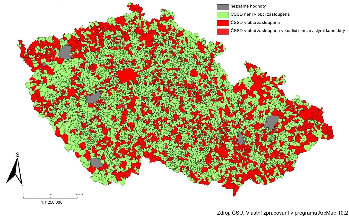 rozmístění ve všech českých krajích. Největší koncentrace kandidátních listin ČSSD byla zaznamenána v okolí Ostravy, Brna, Sokolova, Karlových Varů.