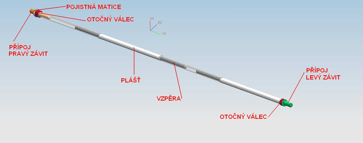 2a Skladba vzpěry Přípoje s opačným smyslem stoupání závitu slouží k přišroubování kulových pouzder viz. obr. 7.2.2b. Přípoje jsou lepeny do pláště.