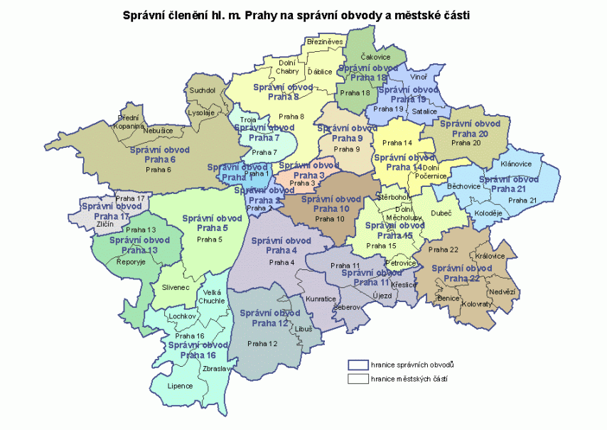 Obrázek 2: Správní členění hl. m. Prahy na správní obvody a městské části Zdroj: http://www.czso.cz 6.3 