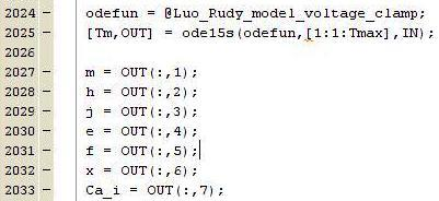 Obrázek 14: Použití funkce ode15s pro metodu vnuceného proudu 4.3 Realizace metody vnuceného napětí na model Luo a Rudy Podobný postup, jako byl použit v přecházející kapitole 4.
