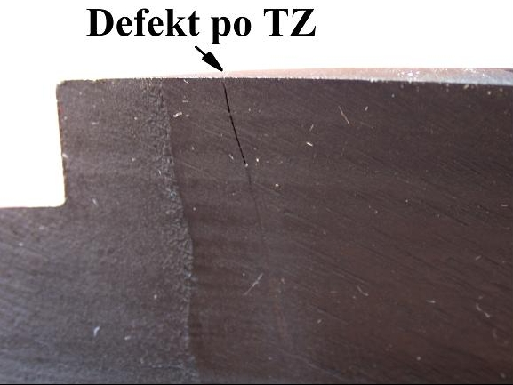 Fréza Na obvodní ploše trhlina, která vznikla po tepelném zpracování.