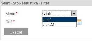 Štart - Stop štatistika Prvá možnosť je generovanie štatistiky počtu prihlásení daného užívateľa/žiaka za jeden deň.