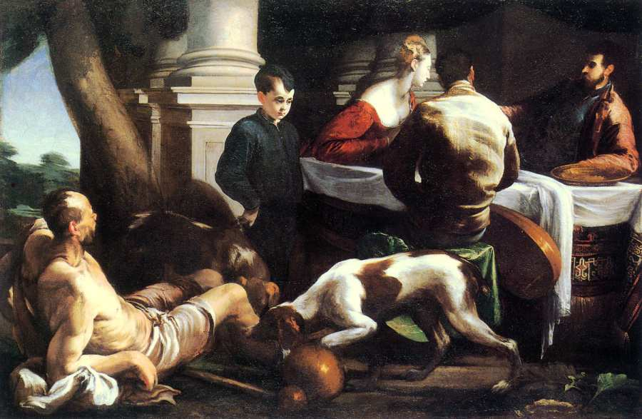 2. Podobenství o boháčovi a Lazarovi, Jacopo Bassano, 1554, olej,