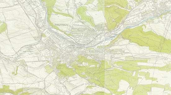 Obr.20: Trutnov na Základní mapě z 80. let 20. století (zdroj: ČÚZK) Od roku 1968 započaly práce na základě vládního nařízení na Základním mapovém díle (ZM) ČSSR.