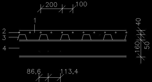 2.3 Skladba stropu 1 beton C20/25 2 KARI síť 3 VSŽ plech 4 ocelový nosník