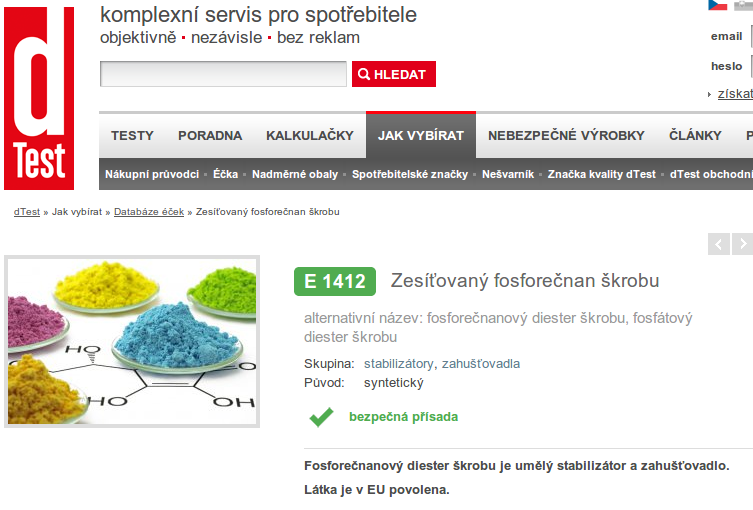 E 1412 fosforečnanový diester škrobu diškrobfosfát Moramyl ZB (=bramborový) mod.