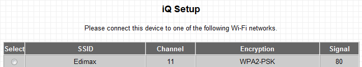 Klepněte na tlačítko OK. 6. Průvodce nastavením iq Setup zahájídetekovánídostupných bezdrátových sítíwi-fi automaticky.