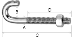 Hák závěsný se závitem / J hook with thread Hák houpačkový kyvný s karabinou / Swing hook with snap hook Kód A B C D F max kg/100ks ks (pcs) Art. No.