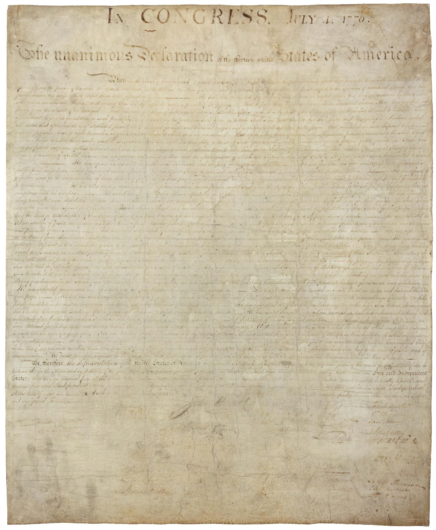 2 Podepsaná a na pergamenu vyhotovená Deklarace nezávislosti.