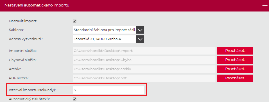 2 Snížení intervalu pro automatický import zásilek V případě, že využíváte automatický import zásilek tak nyní budete mít možnost importovat zásilky po sekundách.