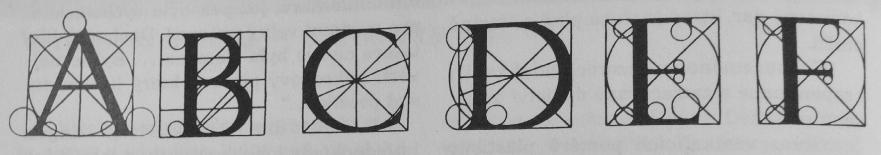 Ke konstruování renesančních majuskulových znaků se začalo používat pravítko a kružítko, písmový obraz byl rozdělován kombinací úhlopříček, vertikálních i horizontálních os či vepsaných a opsaných