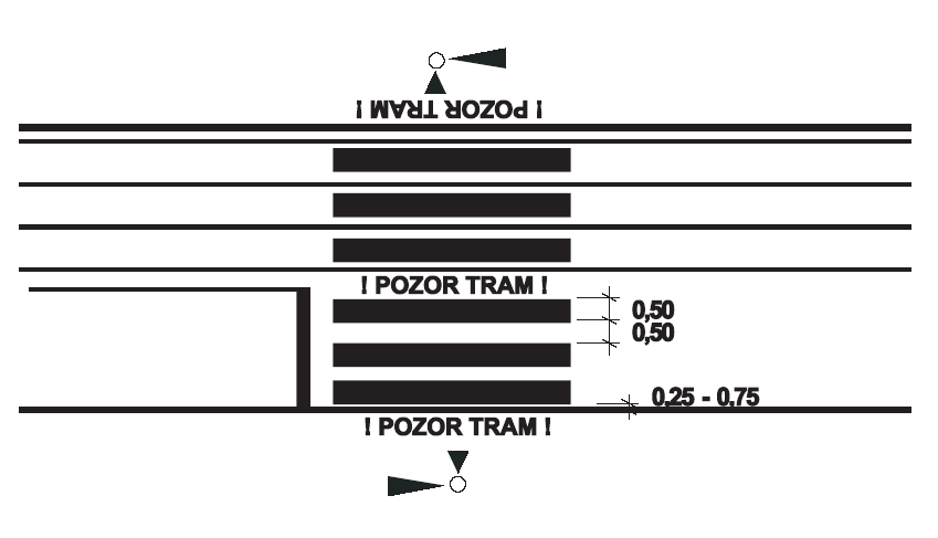 Detail 1 Detail 2 Detail 3 Obr. 32: Detaily VDZ přechodu pro chodce. Obr. 33: Příklad VDZ přechodu pro chodce se SSZ.