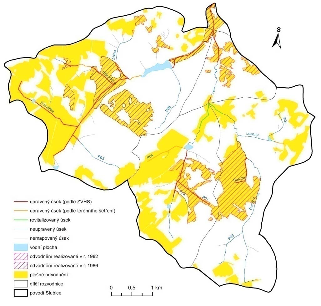 Plošné odvodnení n mapové listy ZM CSSR 1:10 000 (ZVHS Chrudim) n celkove bylo odvodneno 35 % plochy povodí (1015,6 ha zemedelské pudy) n 9 z 15 mapovaných toku zacíná výustí meliorací n vývoj