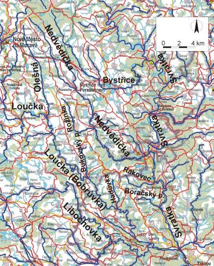 4. HYDROLOGIE Celá studovaná oblast spadá do úmoří Černého moře, povodí Dunaje a povodí Svratky (číslo hydrologického pořadí 4-15- 01).