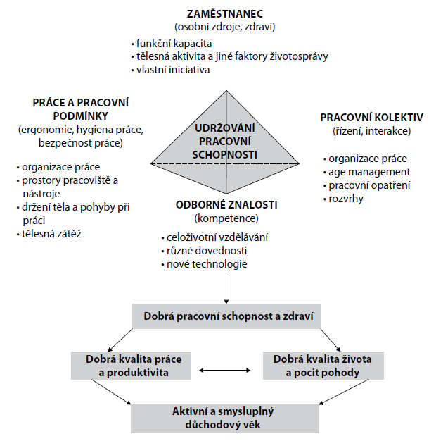 Obrázek 1 - Základní model udržování pracovní schopnosti (Ilmarinen 2005: 138, Štorová 2012: 43) Jako příklady opatření na podporu pracovní schopnosti uvádí Štorová (2012: 44-45) : 1.