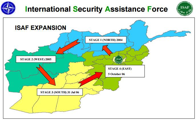 2.3 Mise ISAF 2001-2014 Mise ISAF, jak již bylo zmíněno zkratka pro International Security Assistance Force, byla zahájena po svržení tálibánského režimu v roce 2001.