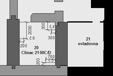 Obrázek ozařovny, kde byli umístěny dozimetry č. 4,5,6 Obr. 5. Umístění dozimetrů na ozařovně (obrázek: nemocnice) Podrobný plánek celého oddělení, viz kapitola 9, označen jako Obr. 20.