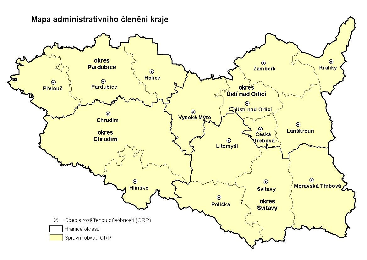 Obrázek č. 1 Mapa Pardubického kraje. Dostupné z: http://www.czso.