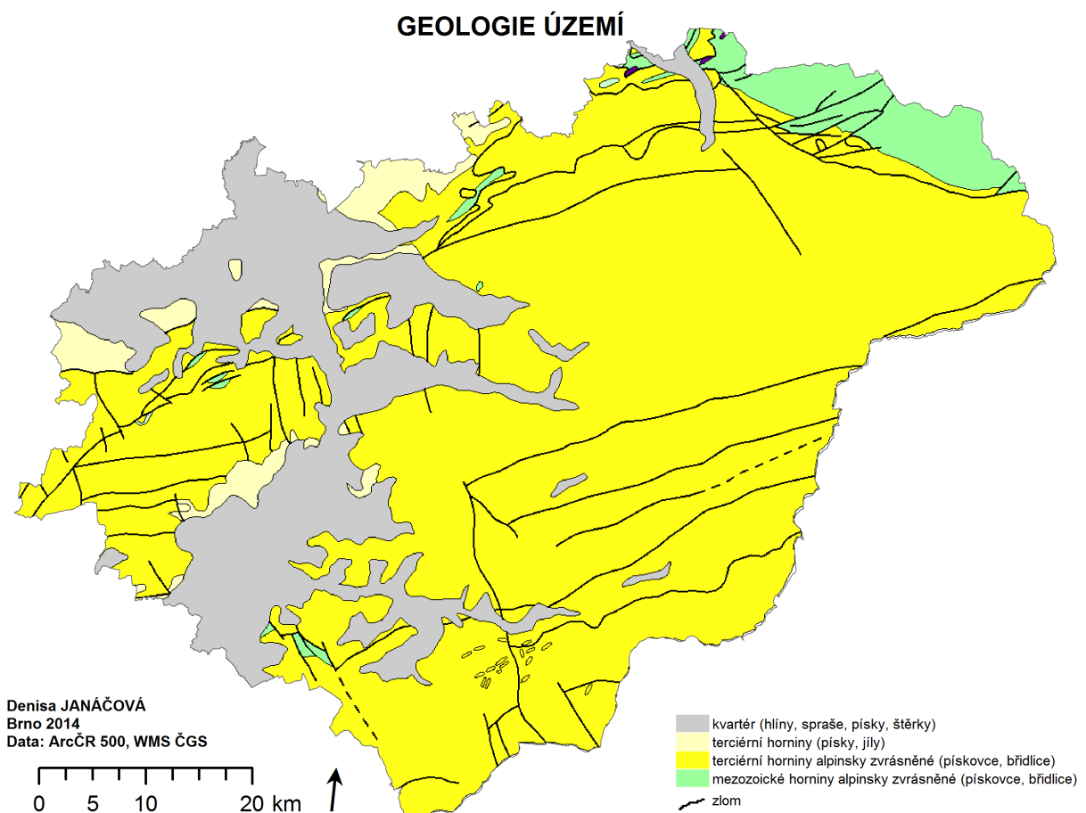 Během neogénu pokračovala sedimentace v oblasti Vídeňské pánve. Ukládaly se zde mořské štěrky, jíly, vápence a sádrovce. Ve čtvrtohorách se ve flyšovém pásmu dotvářela pohoří (Beskydy, Chřiby aj.).
