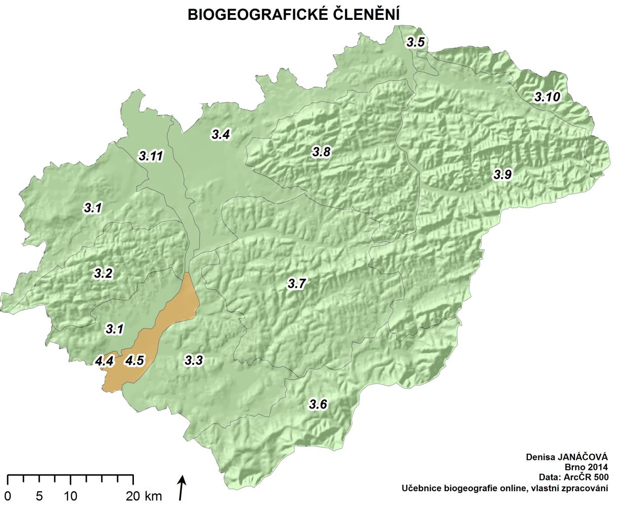 Ze severopanonské podprovincie zde zasahuje především 4.5 Dyjsko-moravský bioregion. Tento zabírá široké nivy, náležící z většiny do 1. vegetačního stupně, s jasným vztahem k panonské provincii.
